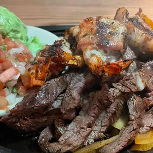 Steak Fajitas with Shrimp Brochettes