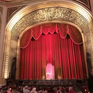 View of the stage from row N on the bottom level before A Christmas Carol