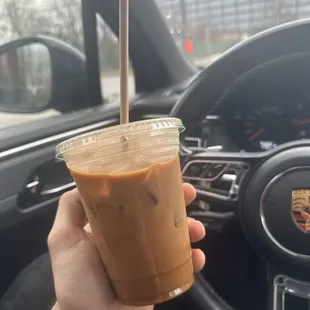 iced cashew milk latte w/ hazelnut syrup and an extra shot mmmm