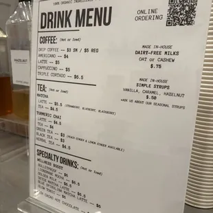 Drinks menu