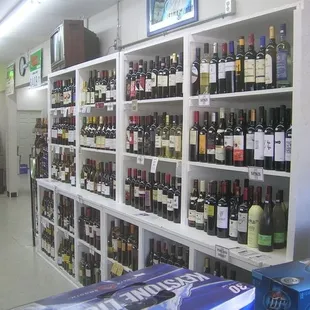 shelves of wine in a liquor store