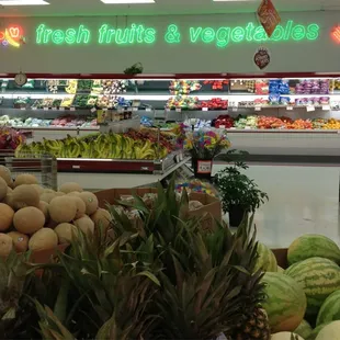 a produce section in a grocery store