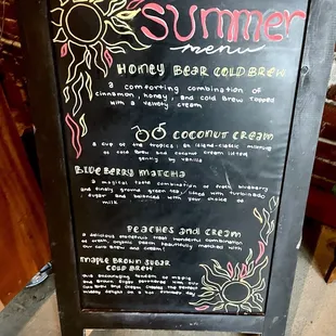 Summer drinks menu