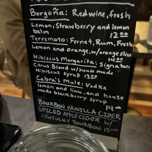 Cocktail menu