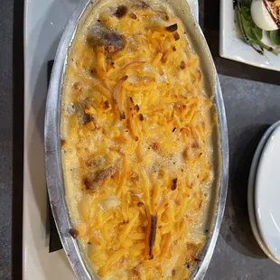 a casserole with cheese