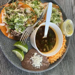 3 Quesabirria Tacos with rice and beans