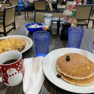 a pancake and coffee