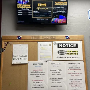 notice board and menu