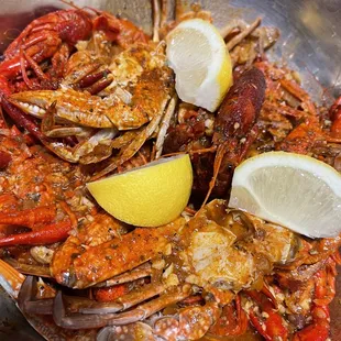 Crawfish and blue crab boil