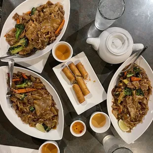 Beef and pork Pad Se Ew and pork Egg Rolls