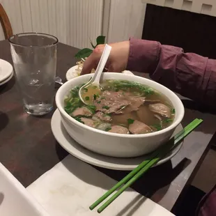 Pho'!! Rare steak, meatballs, and brisket! We love their broth here! :)
