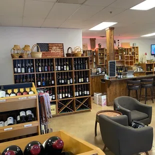 the inside of a wine shop