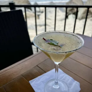 Pipes Pineapple martini ~ with Thai chili, basil, agave nectar, and fresh lime &amp; lemon. This woke me up!!!