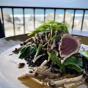 Sesame-crusted seared ahi with a view. The coconut forbidden rice is heavenly.