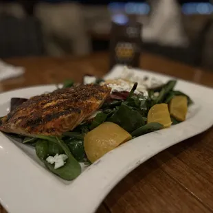 Baby Beet &amp; Pear Salad with Blackened Salmon