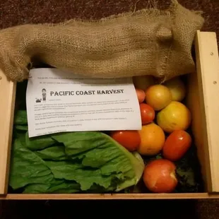 1/2 fruit 1/2 veggies individual box, regularly $25.  $16 total with Yelp deal