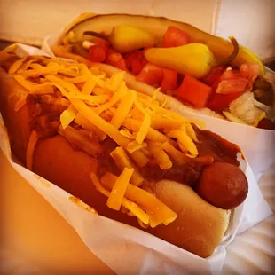 I'm still afraid to get lost In a city I might explore -- Bit of a line today but still worth it...  Chili Cheese Dog &amp; Chicago Dog