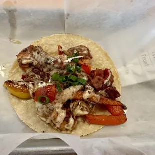 Shrimp brochette taco