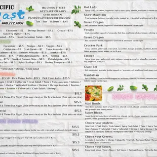 the menu of the restaurant