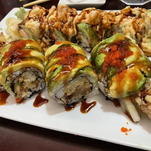 Giant Spider Roll (Front) &amp; Manhattan Roll (Back)