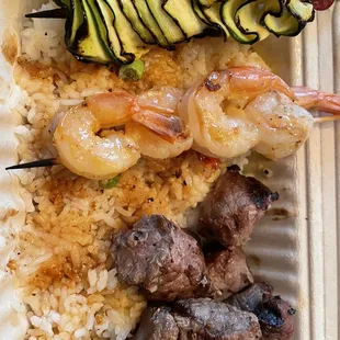 Teriyaki beef and garlic buttered shrimp