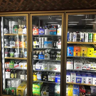 refrigerators full of food and beverages