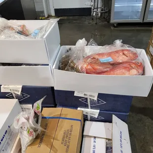 Fresh seafood in boxes ready to be delivered to restaurants! 6/30/2022