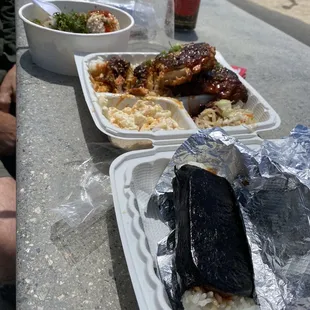 Spam musubi, Korean chicken and Spicy Ahi Poke