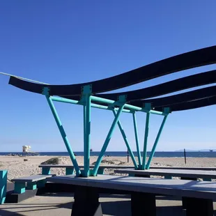 a view of the beach from a picnic area