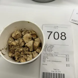 Receipt and portion served