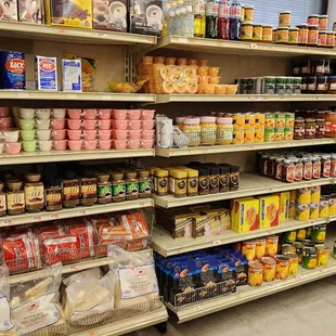 shelves of food in a grocery store