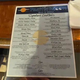 Cocktail menu