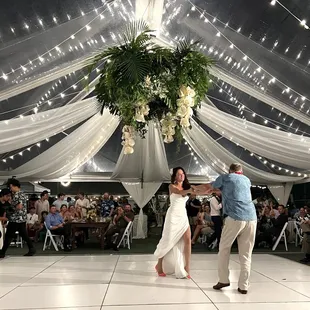 Check out the gorgeous tent and swag! Here I am, dancing with my pop!