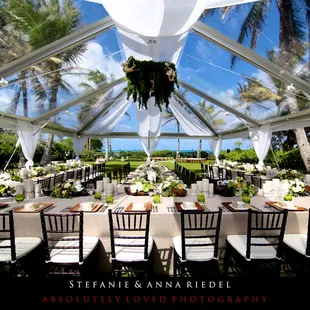 Unique table set up under a clear top tent