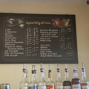 Coffee options and prices on menu