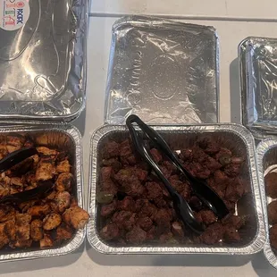 Chicken, steak , falafel