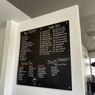 the menu on the wall