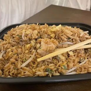 chicken fried rice. the container looks small, but it&apos;s a huge portion! very good after a long day of touring atlanta!