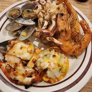 a large plate of seafood