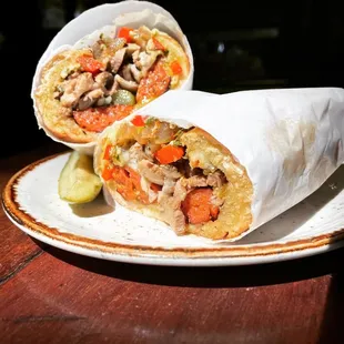 two burritos on a plate