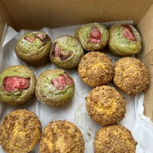 Strawberry matcha and pineapple mochi muffins