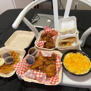 Fried Chicken Gizzards  Mac n cheese  Chicken and waffles