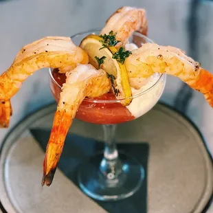 Shrimp Cocktail with Gilroy garlic dip, cocktail sauce at Pacific Standard Prime steakhouse in Redondo Beach