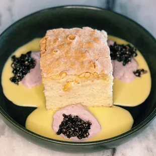 Brown Sugar Pound Cake with vanilla bean creme anglaise at Pacific Standard Prime steakhouse in Redondo Beach