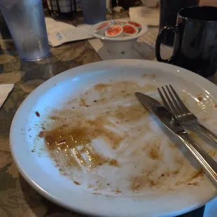 Empty plate from fresh corned beef and eggs goodness!