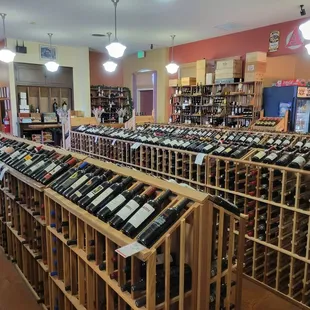 Modest curated selection of domestic and international wines, fair prices too.