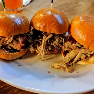 The pulled pork sliders - outstanding Q, always fresh bread.