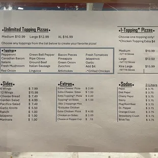 2024 Menu 2-liter Sodas, Small Garden Salad, Pacific Salad, Garlic knots, Cheesy Bread, Sides, Buffalo wings