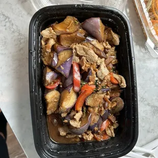 Pork, eggplant, and basil!