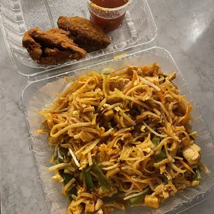 Pad Thai &amp; wings (1/2 eaten LoL)